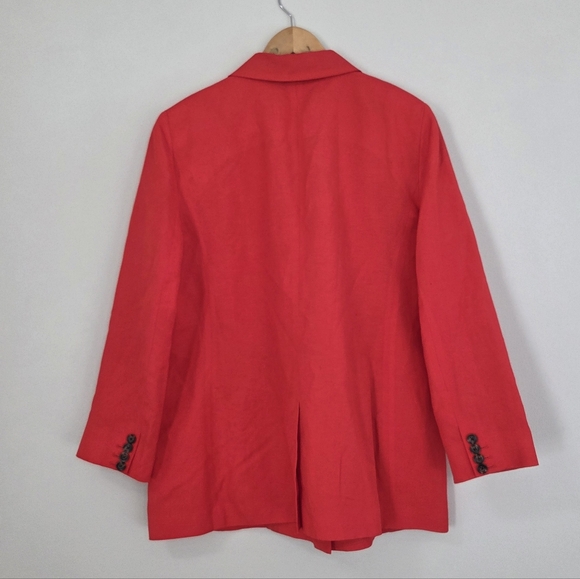 Ann Taylor Relaxed Double Breasted Long Blazer Linen Blend Tomato Red Size 14 - Picture 5 of 7